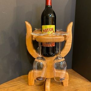 Handmade- Collapsible Mesquite wine glass and bottle holder.